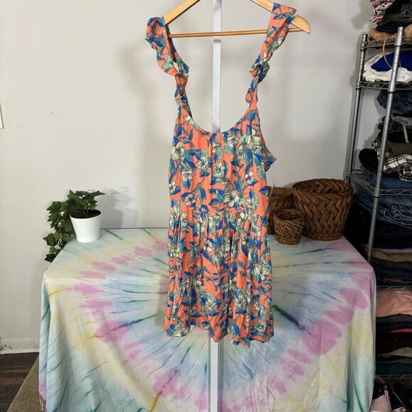 NWT FREE PEOPLE Dear You Dress Drawstring Waist Ruffle Straps Rayon Orange M nwt - Picture 10 of 11